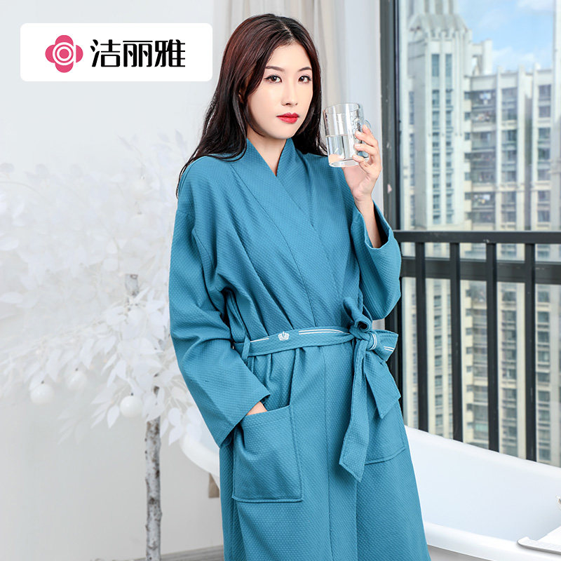洁丽雅纯棉浴袍华夫格男女家居