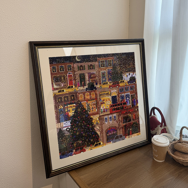冬灯画框圣诞拼图方形框挂墙DIY礼物装裱外框美式复古咖啡氛围感