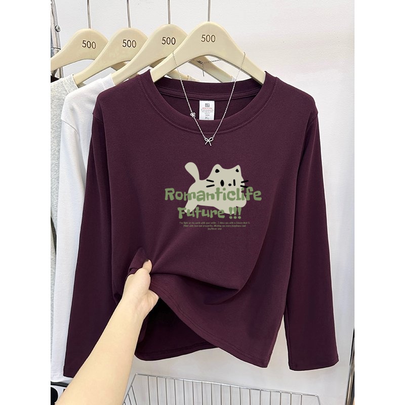 纯棉长袖t恤女春秋流行漂亮好看内搭打底衫秋衣大码女装单穿上衣