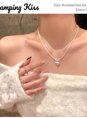 法国CK~双层拉丝爱心项链女轻奢夏百搭高级感锁骨链新款时尚颈链