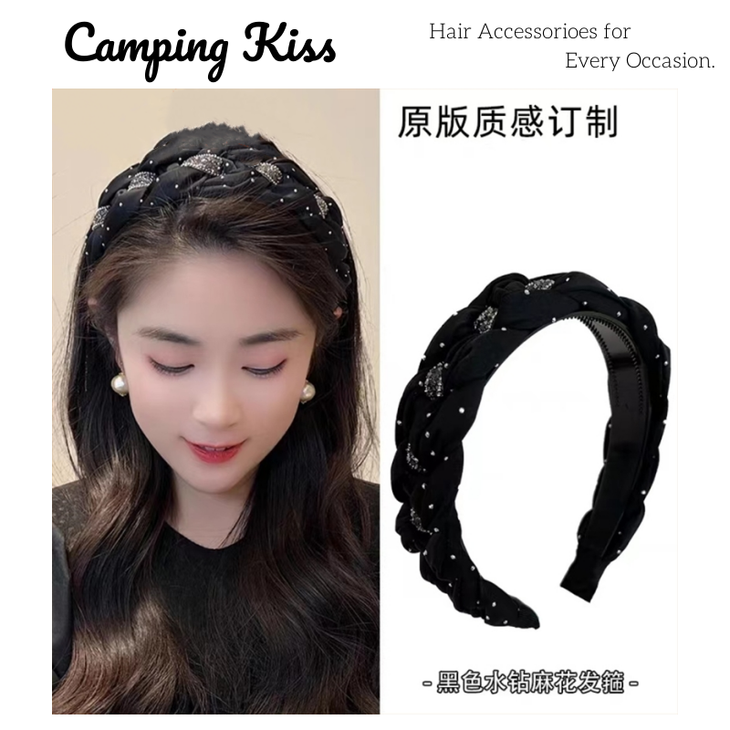 法式高端定制~星钻高颅顶发捆发箍黑色宽边压发头箍女高级感发卡