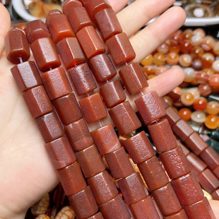 R416 14.8mm天然老玛瑙六面柱一条 12.8