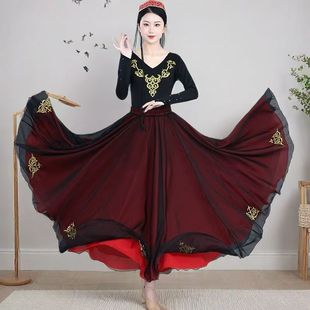 新疆舞蹈演出服新款新疆舞大摆裙维吾族练习裙民族舞蹈维族服装女