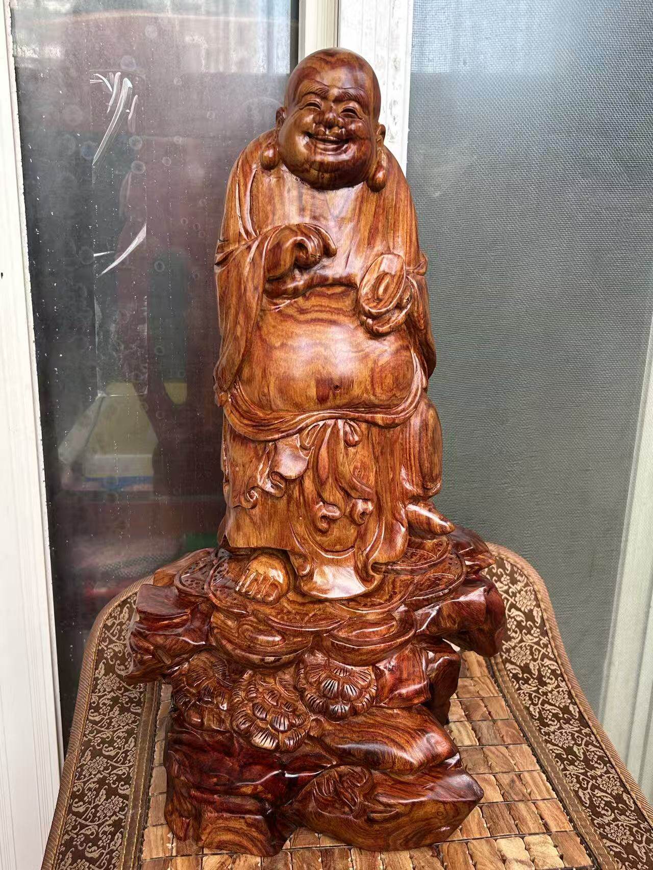 海南黄花梨油梨弥勒佛雕刻摆件书房桌面海口发货一物一拍1225