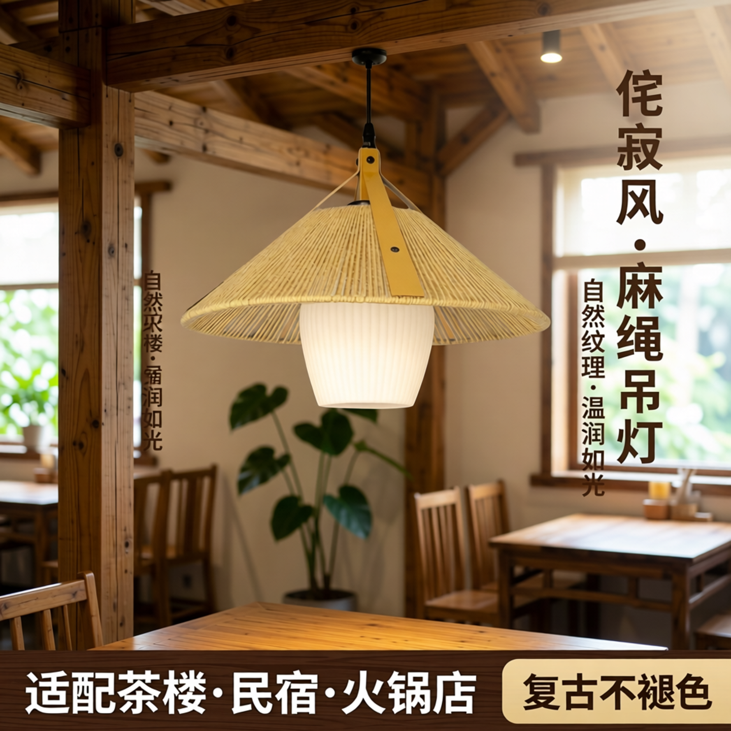 侘寂风麻绳餐厅吧台民宿餐饮吊灯