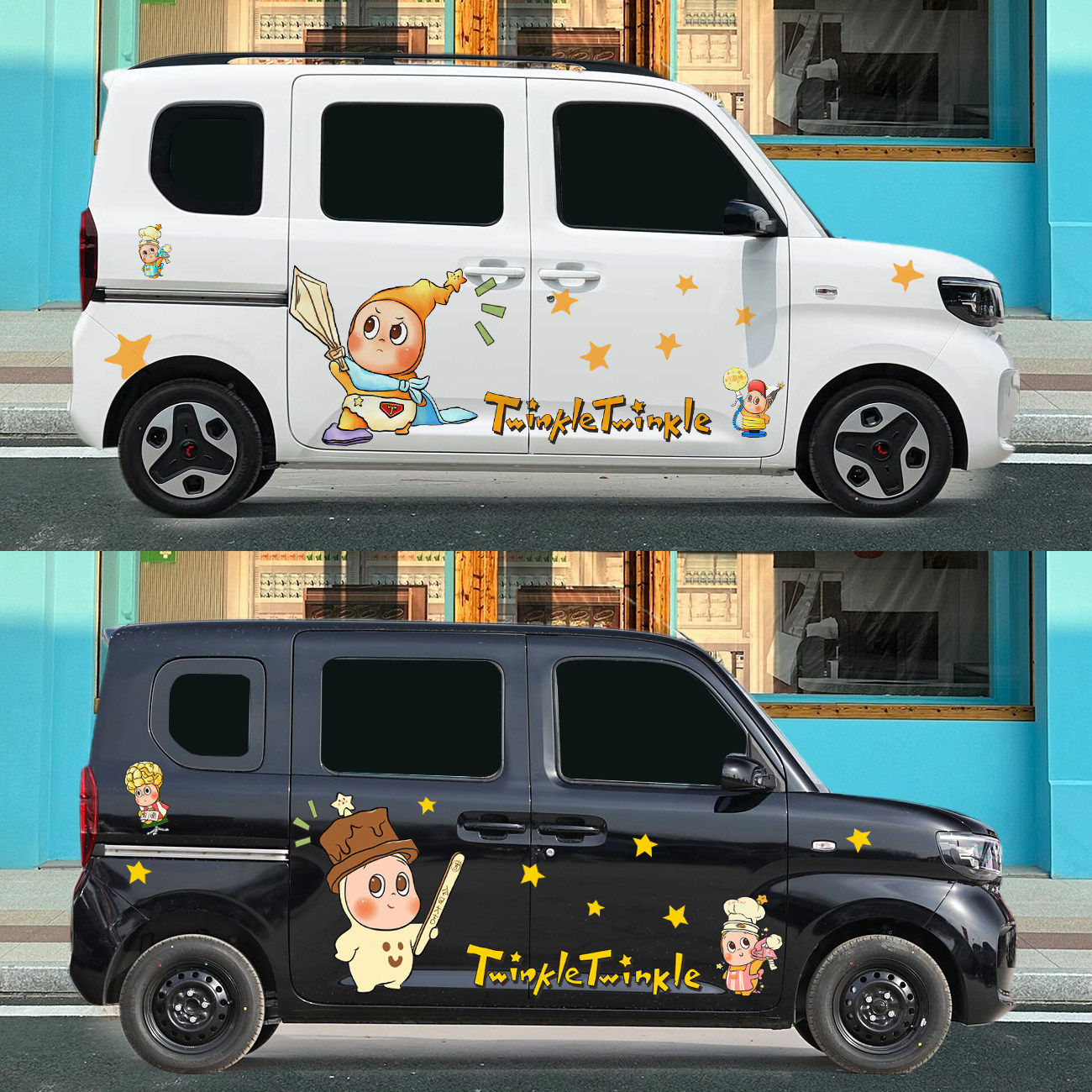 适用于五菱之光EV车贴熊猫mini星星人卡通个性车身装饰贴纸画拉花