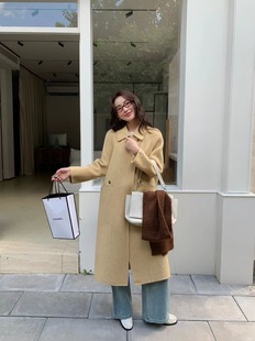 韩国定制SEVEN2025秋冬新款 宽松羊毛呢外套 双面羊绒大衣女中长款