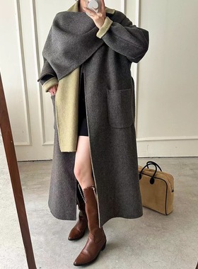 韩国定制SEVEN秋冬新款双面羊绒大衣女中长款宽松羊毛呢子外套