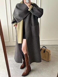 韩国定制SEVEN秋冬新款 宽松羊毛呢子外套 双面羊绒大衣女中长款