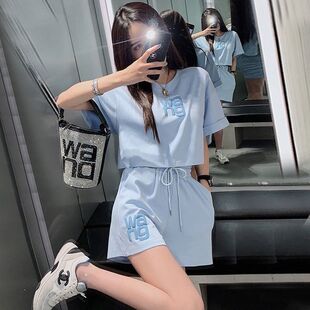 网红时尚运动套装女2026夏季新款胖MM洋气ins潮短款t恤短裤两件套