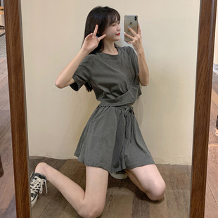 夏装新款套装大码女装胖妹妹百搭短袖上衣女法式阔腿短裤两件套女