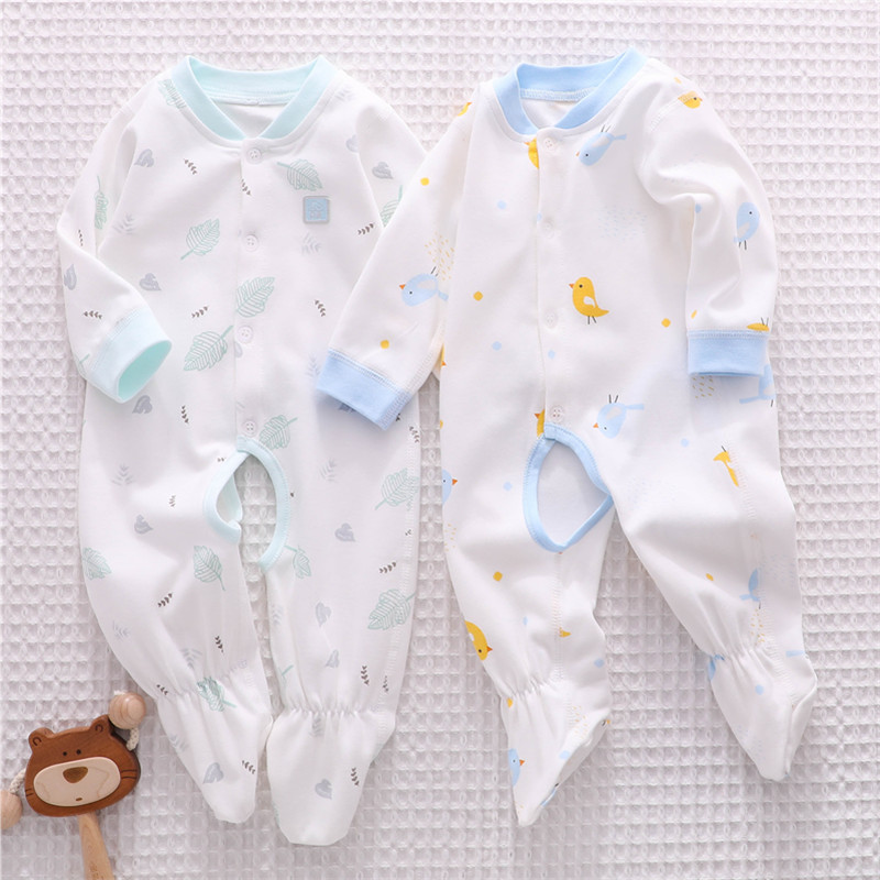 新生儿纯棉无骨包脚开裆连体衣服