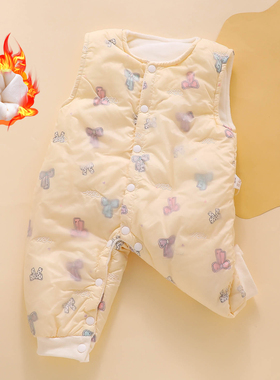 宝宝加绒裤子保暖裤冬外穿加棉加厚90码80女宝连体背带裤婴儿棉裤