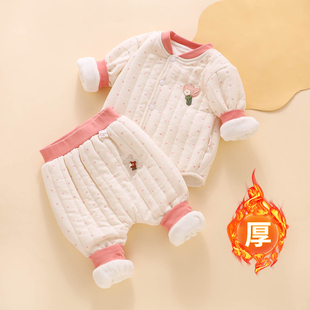 宝宝衣服冬装女宝一岁冬季外出棉服加绒加厚分体棉衣套装婴儿外套