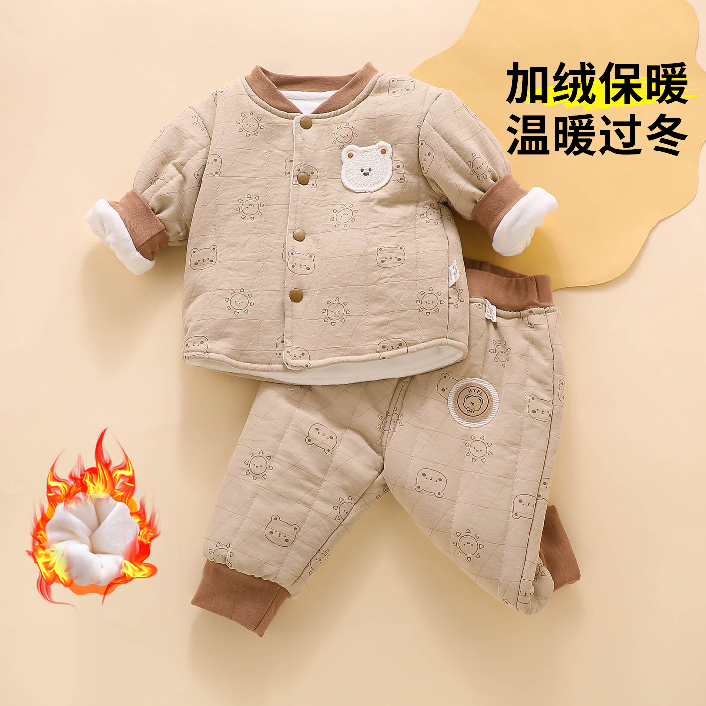 婴儿衣服秋冬幼儿外出服夹棉冬装加绒加厚分体套装韩版男宝宝棉服