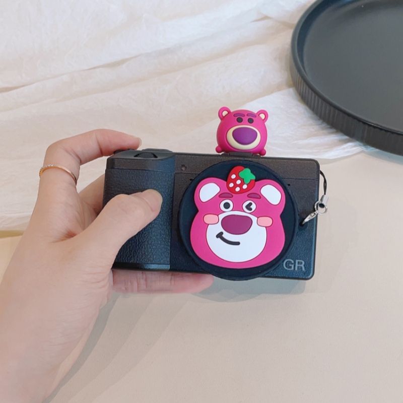 合适Ricoh/理光GR2卡通镜头盖gr3硅胶盖防丢绳GR保护盖防尘装饰盖