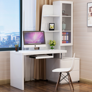 电脑桌办公桌 现代简约台式 卧室家用简约书桌书柜书架一体组合