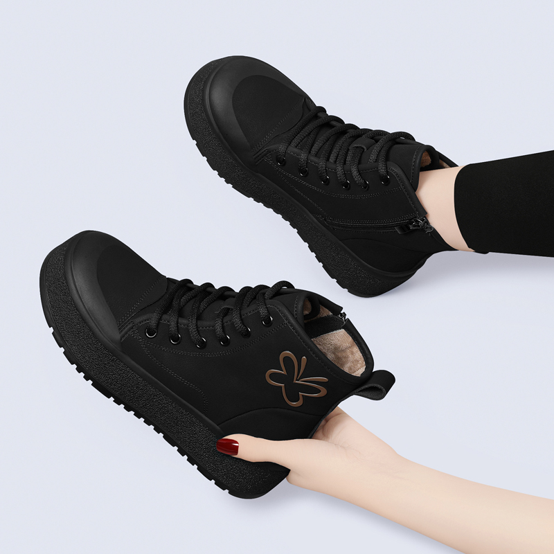 官网新品气质黑色真皮短靴女舒适