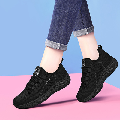 官网气质旅游黑色网面舒适平底鞋