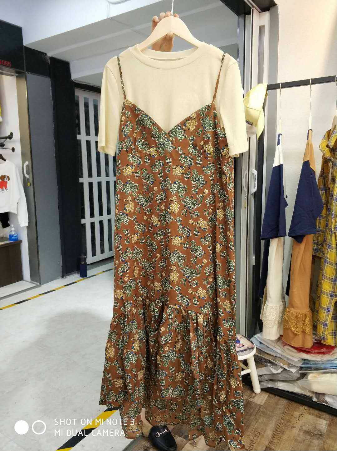 2018ZNG SHOP新款吊帶長裙小碎花百褶加長款田園荷葉邊