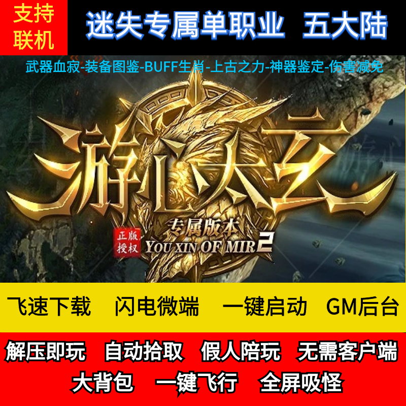 老王传奇单机版游心太玄专属迷失五大陆单职业假人后台微端联网