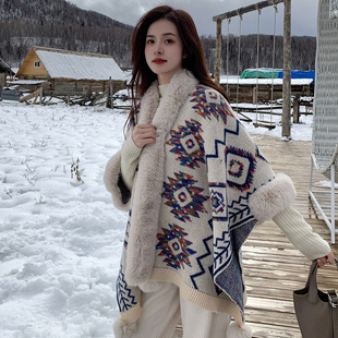 Winter Warm Cashmere Fur Cloak Shawl Cape Women Poncho 斗篷