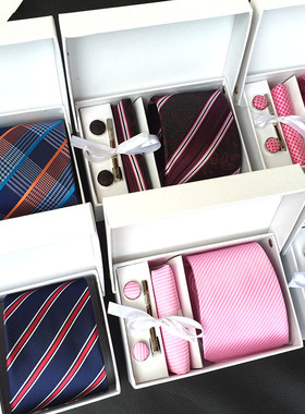 Classic Stripe Neckties Men Ties Hanky Set Tie Clip Gift Box