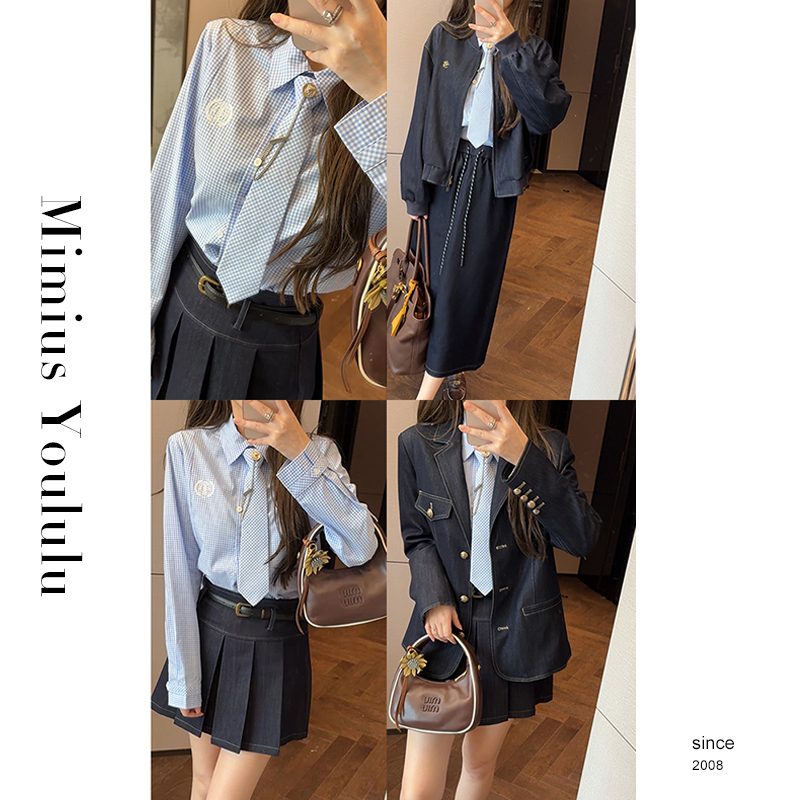 【mimius】游鹿鹿 休闲学院风衬衫/含领带+外套+半裙+裙裤/含腰带