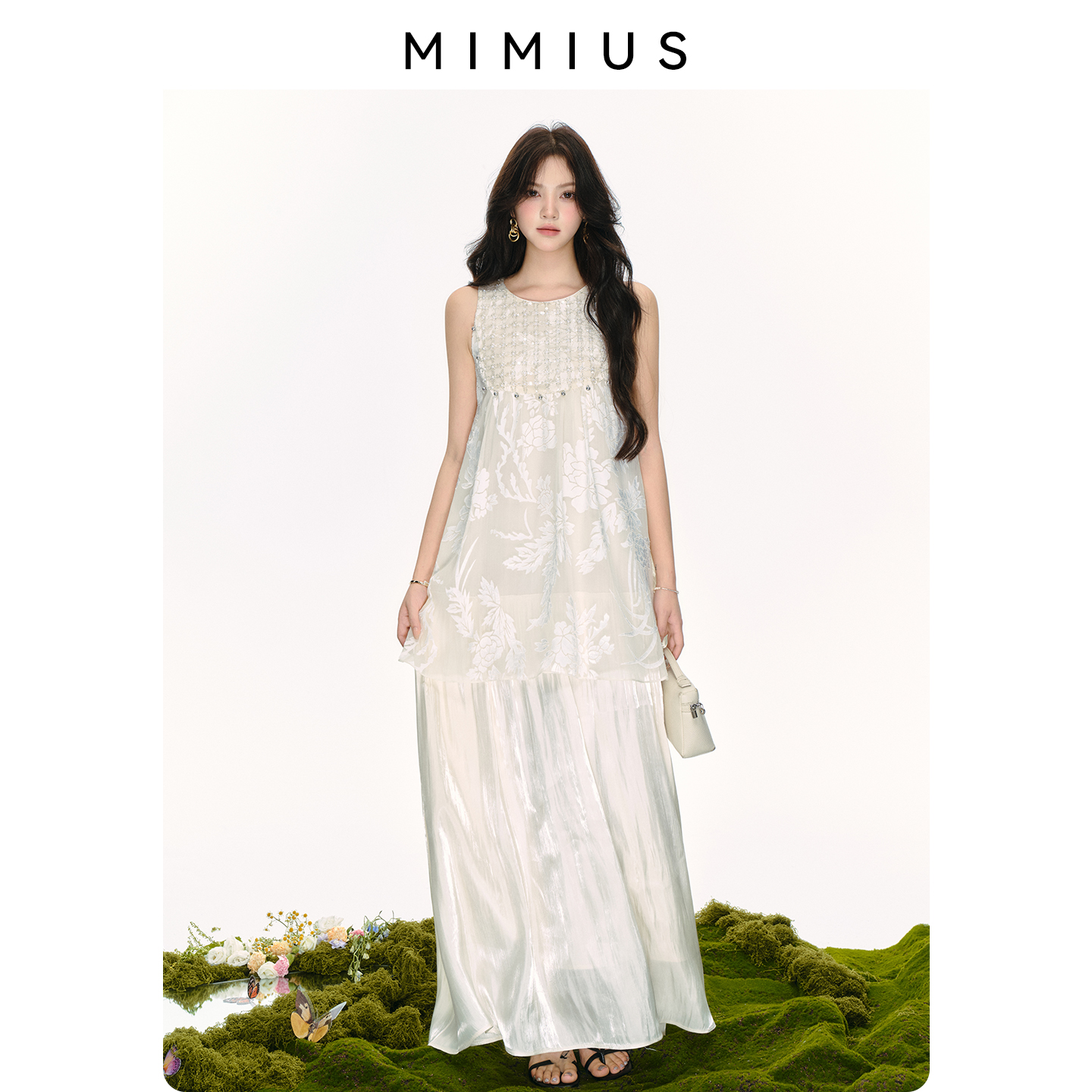 【mimius】游鹿鹿 浮生月 气质轻奢重工亮片剪花无袖圆领连衣裙