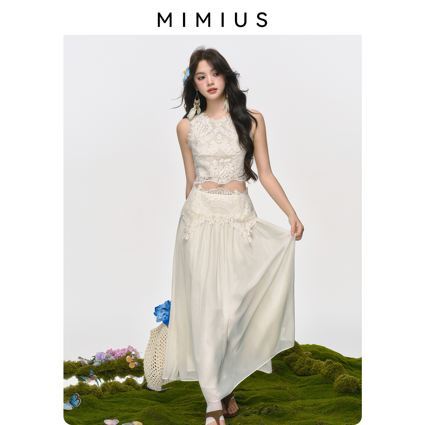 【mimius】游鹿鹿 梦中缪斯～定制重工精致睫毛蕾丝上衣+半裙