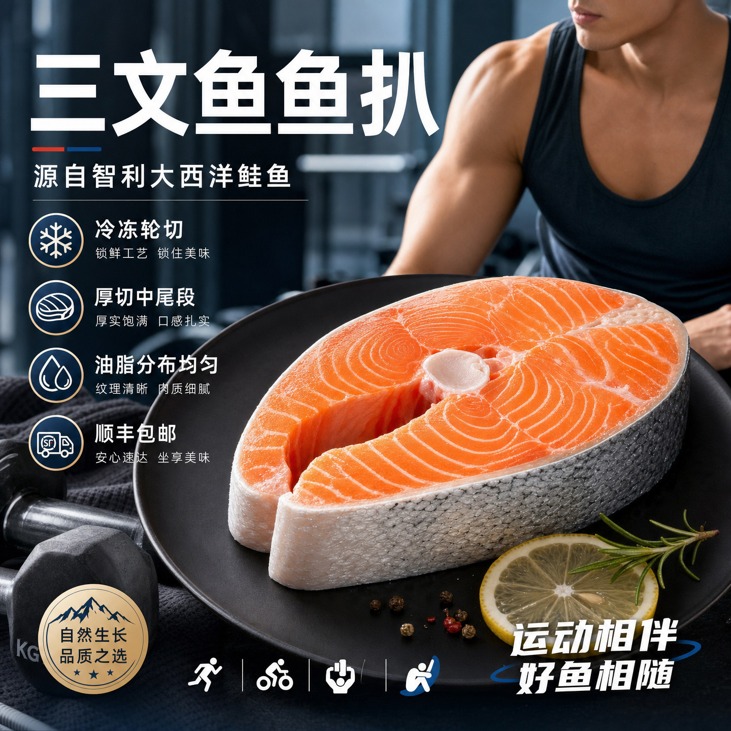 【运动人群】厚切三文鱼鱼扒中尾段肉质饱满独立包装鱼排大西洋鲑