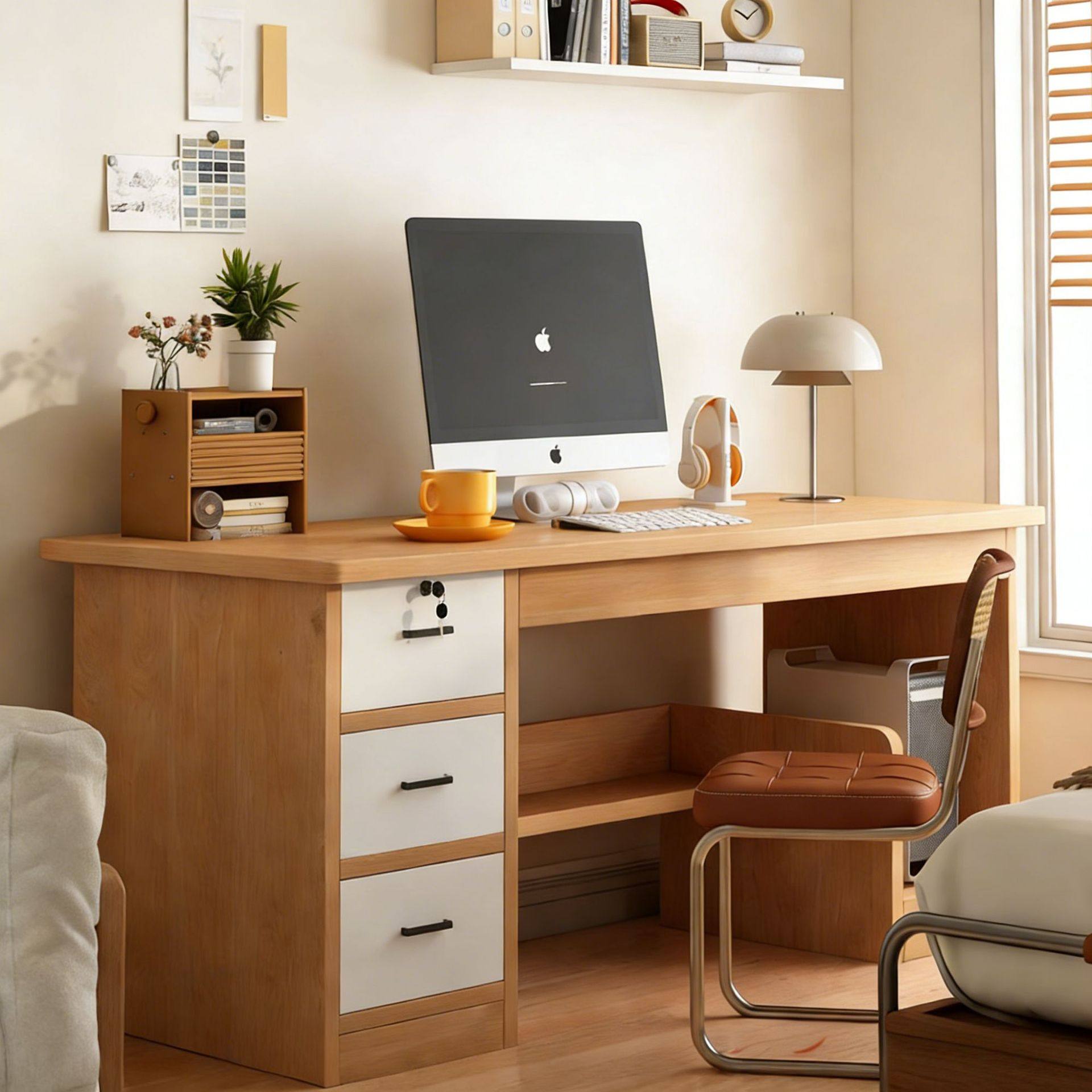 电脑桌家用台式简约现代桌子房间卧室带锁抽屉书桌家用学生写字桌