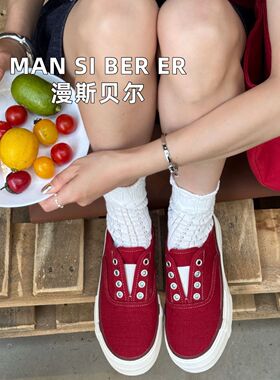 休闲板鞋女2025年新款透气一脚蹬懒人鞋百搭帆布鞋A7089