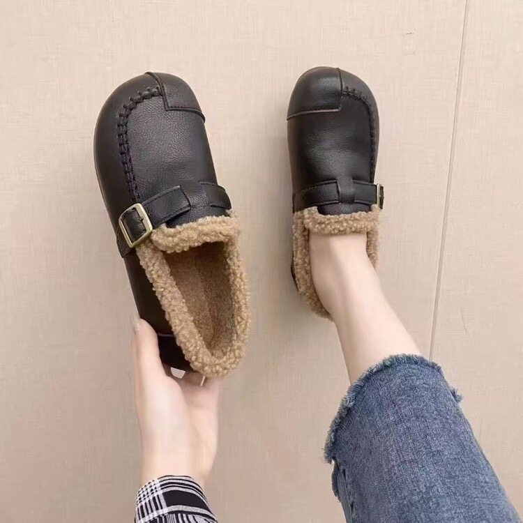 真皮豆豆鞋女冬加绒防滑牛筋底头层牛皮软底妈妈鞋平跟毛毛鞋大码,女鞋,乐福鞋（豆豆鞋）,淘宝优惠券,粉丝福利购,淘宝优惠卷