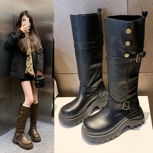 百搭厚底秋冬款 复古百搭显瘦两穿堆 美拉德靴子女高筒长靴2025新款