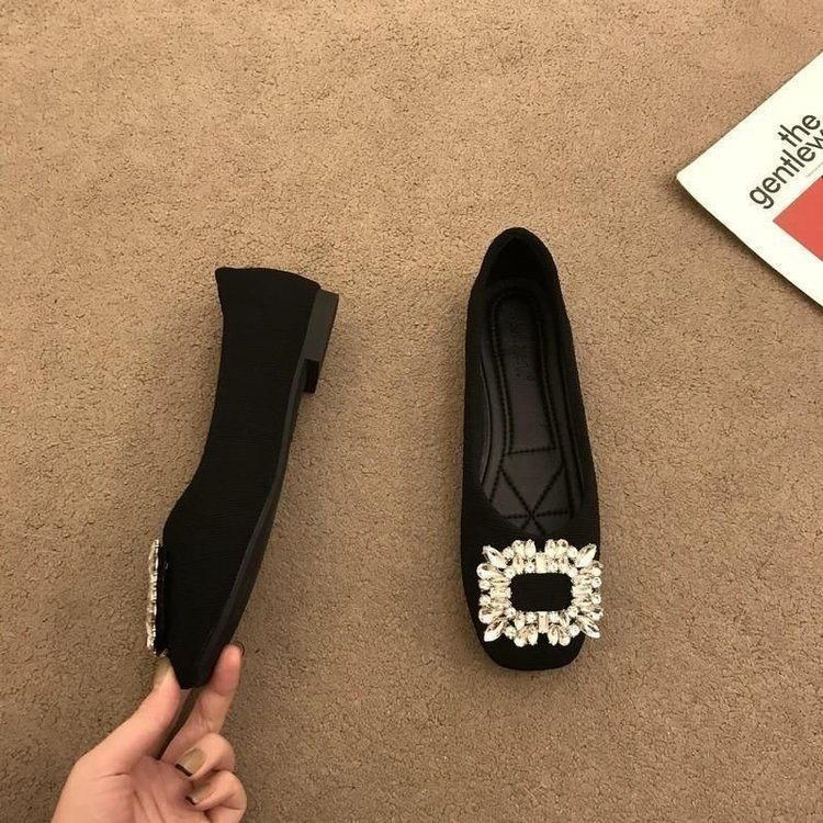 2026新款春季方头平底女单鞋透气软底防滑水钻方扣浅口瓢鞋豆豆鞋,女鞋,浅口单鞋,淘宝优惠券,粉丝福利购,淘宝优惠卷