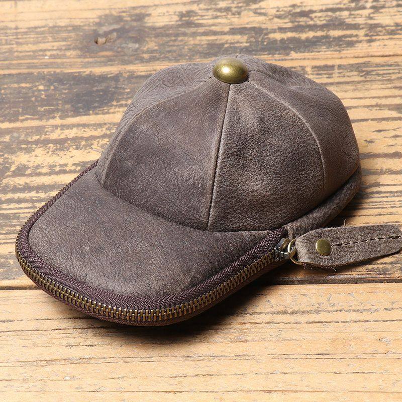 新款个性男士真皮帽子包牛皮拉链钥匙包疯马皮零钱包大容量手机包