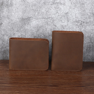 原创手工钱包短款男士真皮头层牛皮疯马皮简约复古超薄款小款钱夹