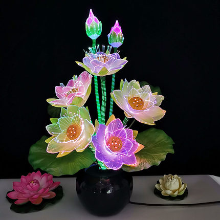摆设花灯七彩光纤荷花灯LED莲花家居盆景花灯装饰花家用大堂