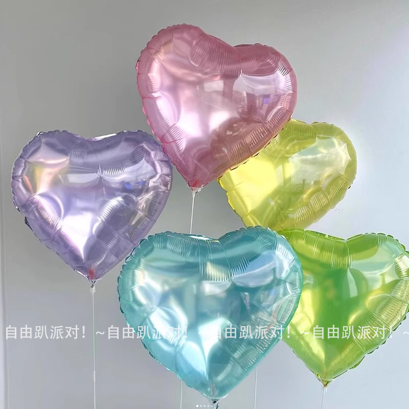 春日清新18寸水晶果冻色爱心铝膜气球求婚生日布置飘空心形气球