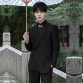 中式 盘扣西装 男套装 新款 订婚新郎结婚礼服西服高档唐装 中山毕业照