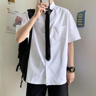 白衬衣 衬衫 班服dk制服正装 男原创jk宽松港风休闲学生套装 夏季 短袖