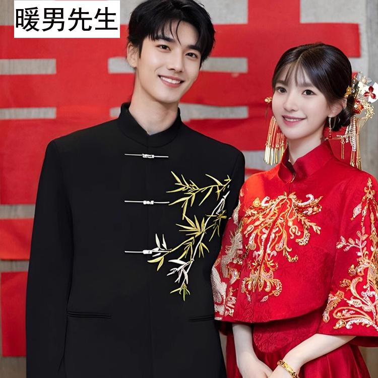 订婚免烫立领新郎伴郎结婚西服