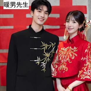 新中式中山装订婚男痞帅国风立领西装套装高级感新郎伴郎结婚西服