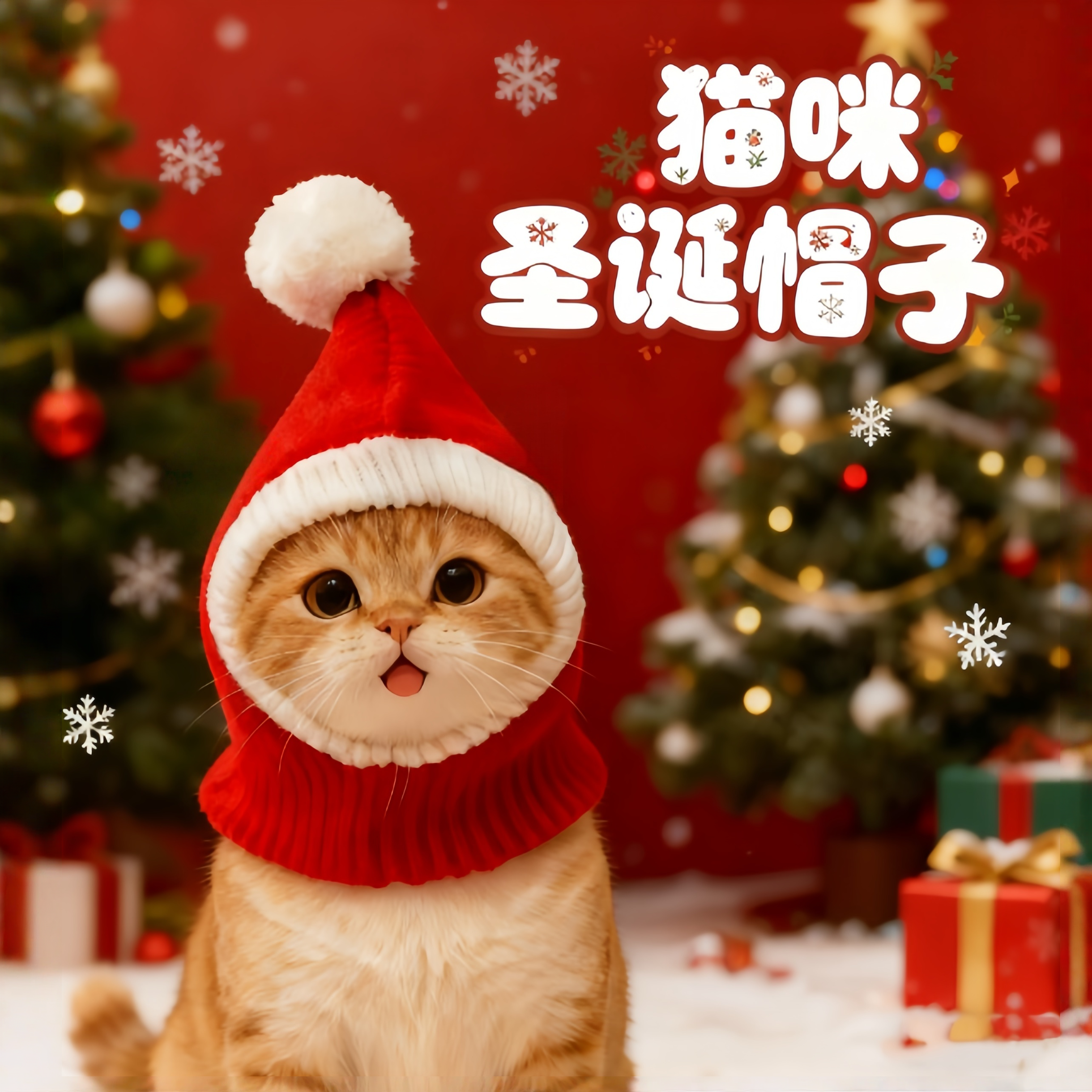 新年小红帽猫咪帽子宠物装饰品