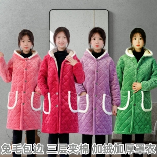 新款冬季加厚罩衣成人女款厨房围裙工作服加棉服保暖棉衣四川省服