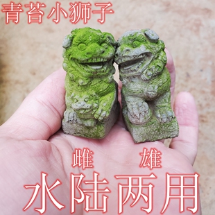迷你mini小石狮子鱼缸装饰摆件青苔龟缸短绒藻微景观丑萌造景