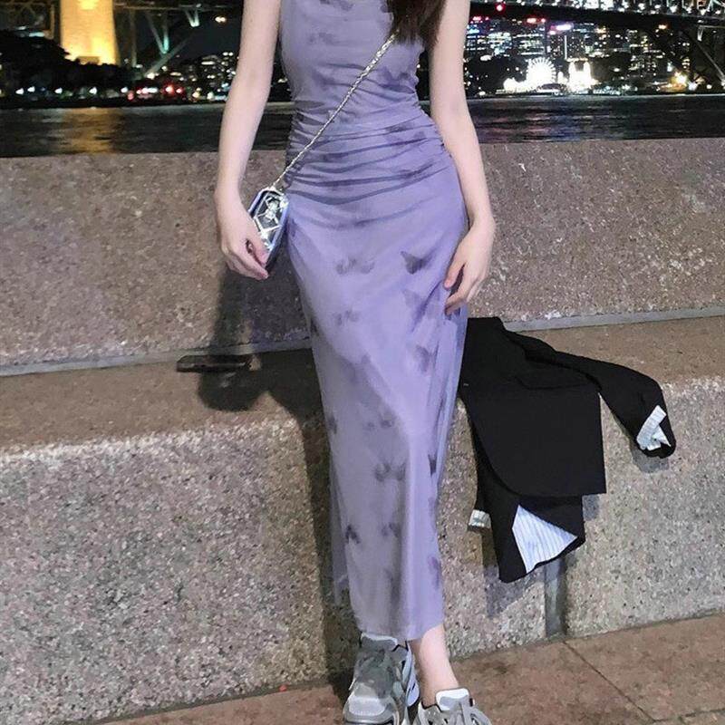 法式紫色碎花吊带连衣裙子女装夏季海边度假沙滩短裙2025早春新款