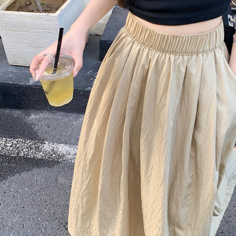 半身裙子女夏季2025新款法式过膝显瘦中长款复古A型大摆伞裙子潮