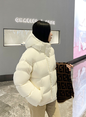 cocosong羽绒服女短款2025年冬新款90白鸭绒连帽加厚面包服外套